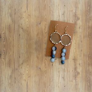 Silver hammered look hoop and Blue Beaded handmade Earrings